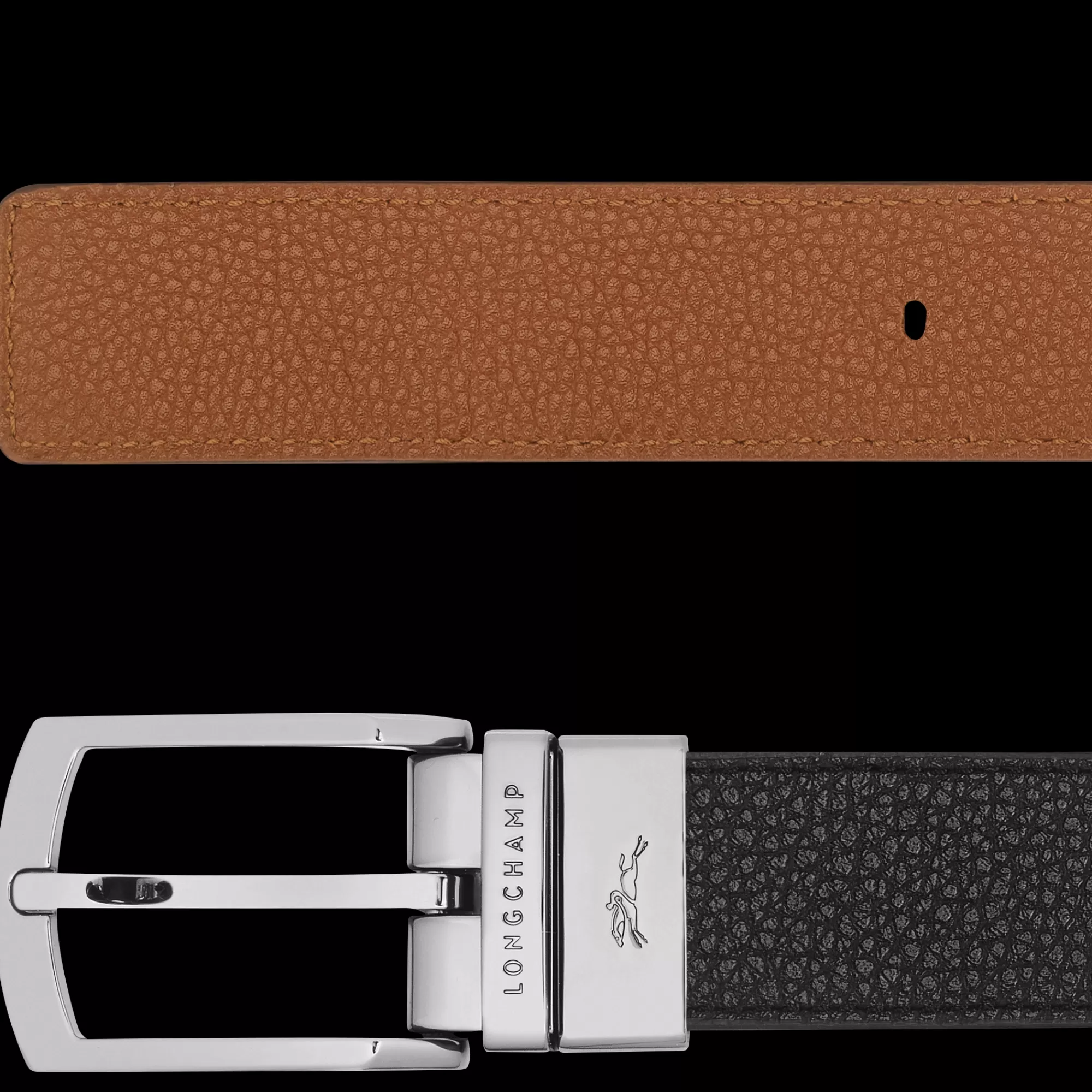 Ceintures>Longchamp Ceinture Homme Le Foulonné Noir/Caramel