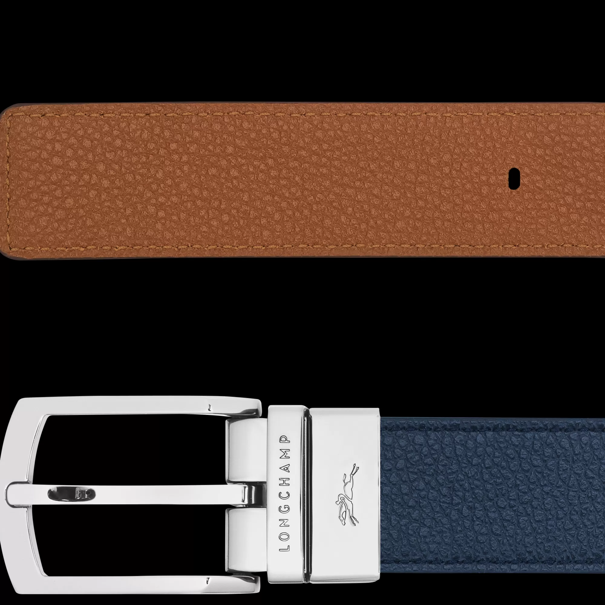 Ceintures>Longchamp Ceinture Homme Le Foulonné Navy/Caramel