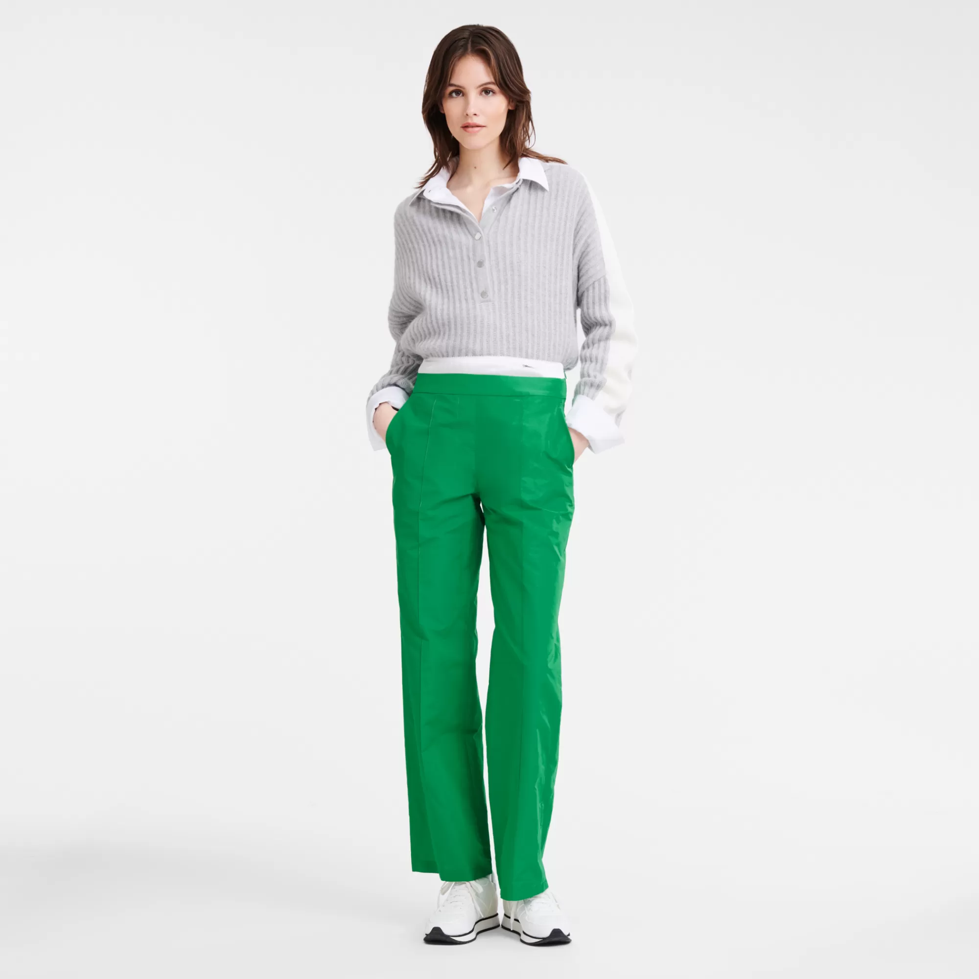 Pantalons & Shorts>Longchamp Pantalon Droit Avec Empiècement Vert