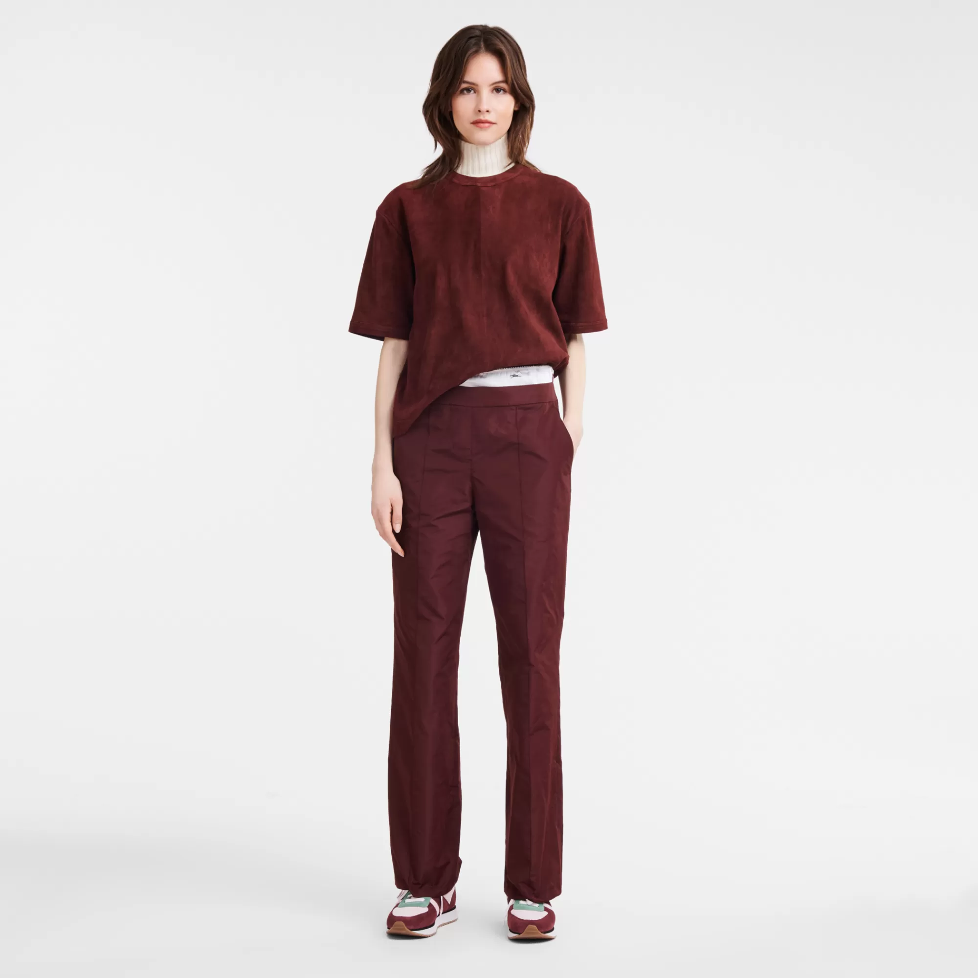 Pantalons & Shorts>Longchamp Pantalon Droit Avec Empiècement Bordeaux