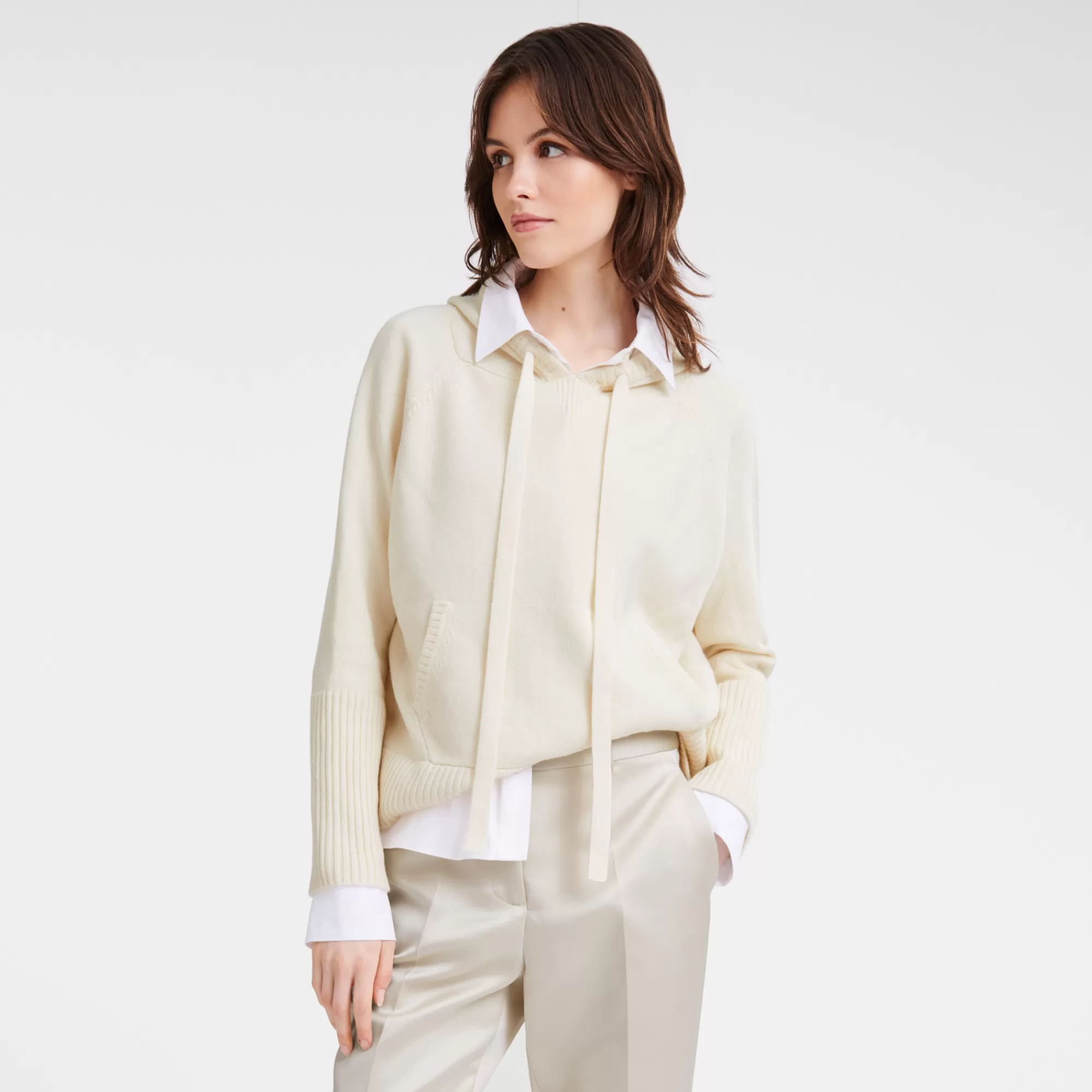 Tops & Blouses | Maille>Longchamp Pull à Capuche Ecru