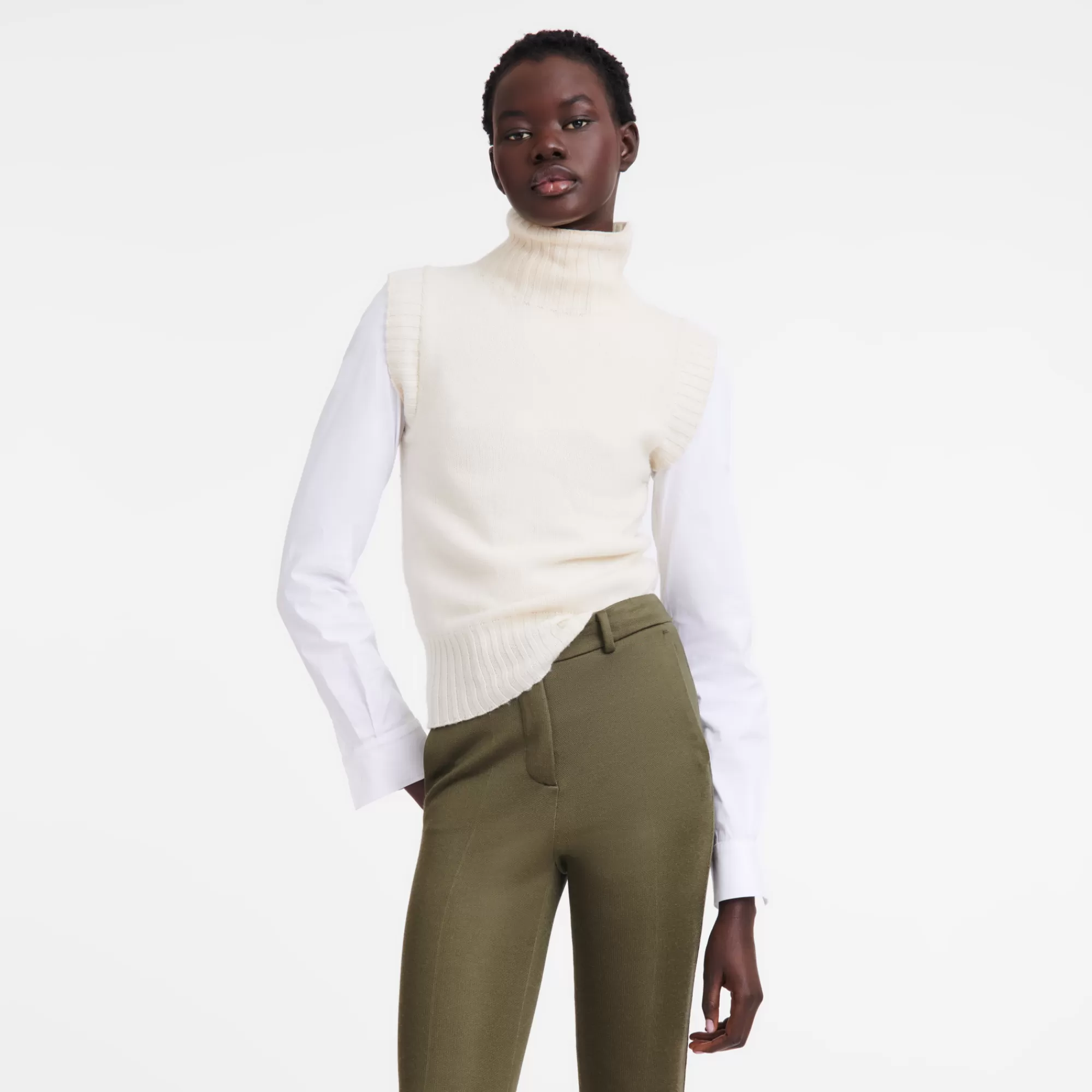 Tops & Blouses | Maille>Longchamp Pull Sans Manche Col Cheminée Ecru