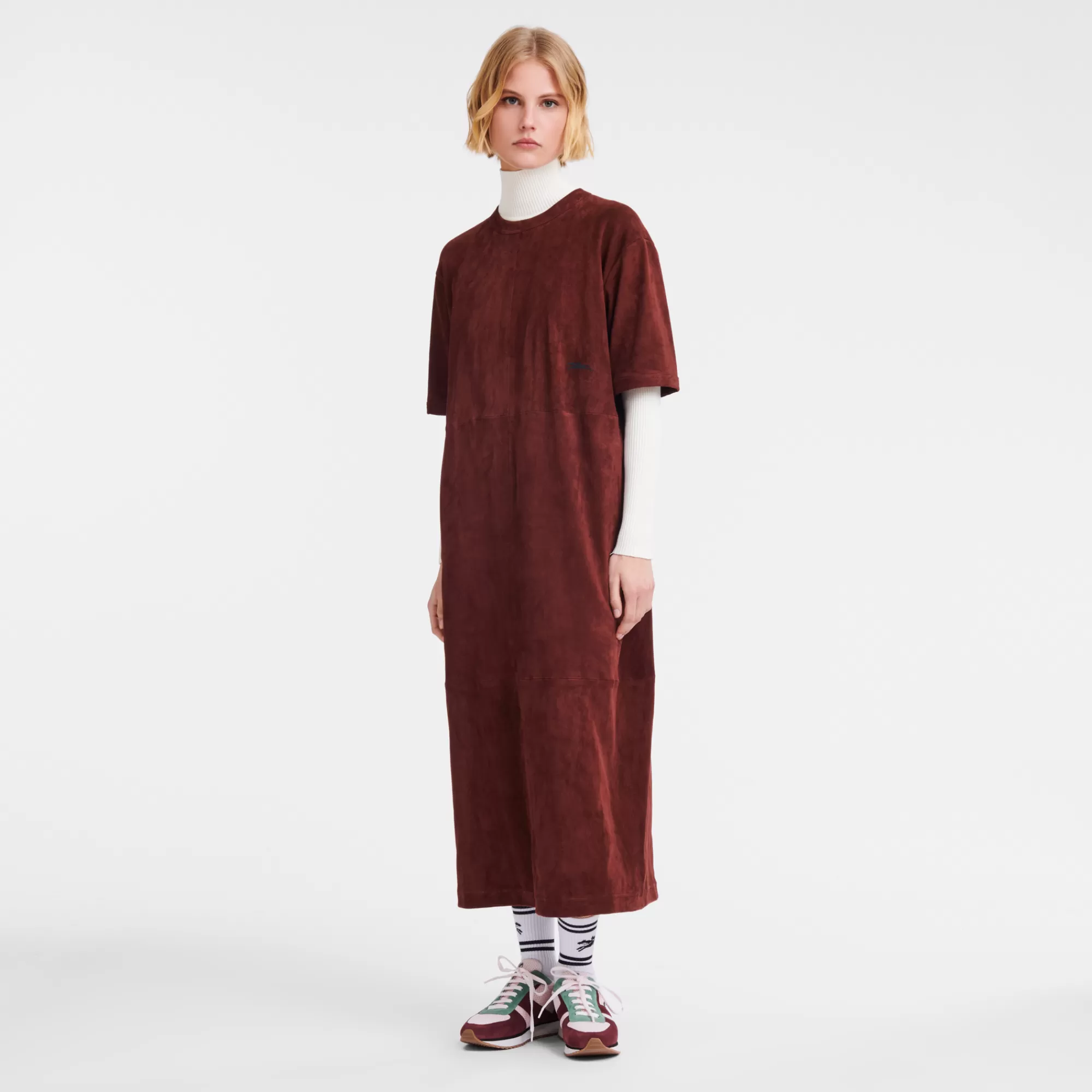 Robes & Jupes>Longchamp Robe Longue En Cuir Bordeaux