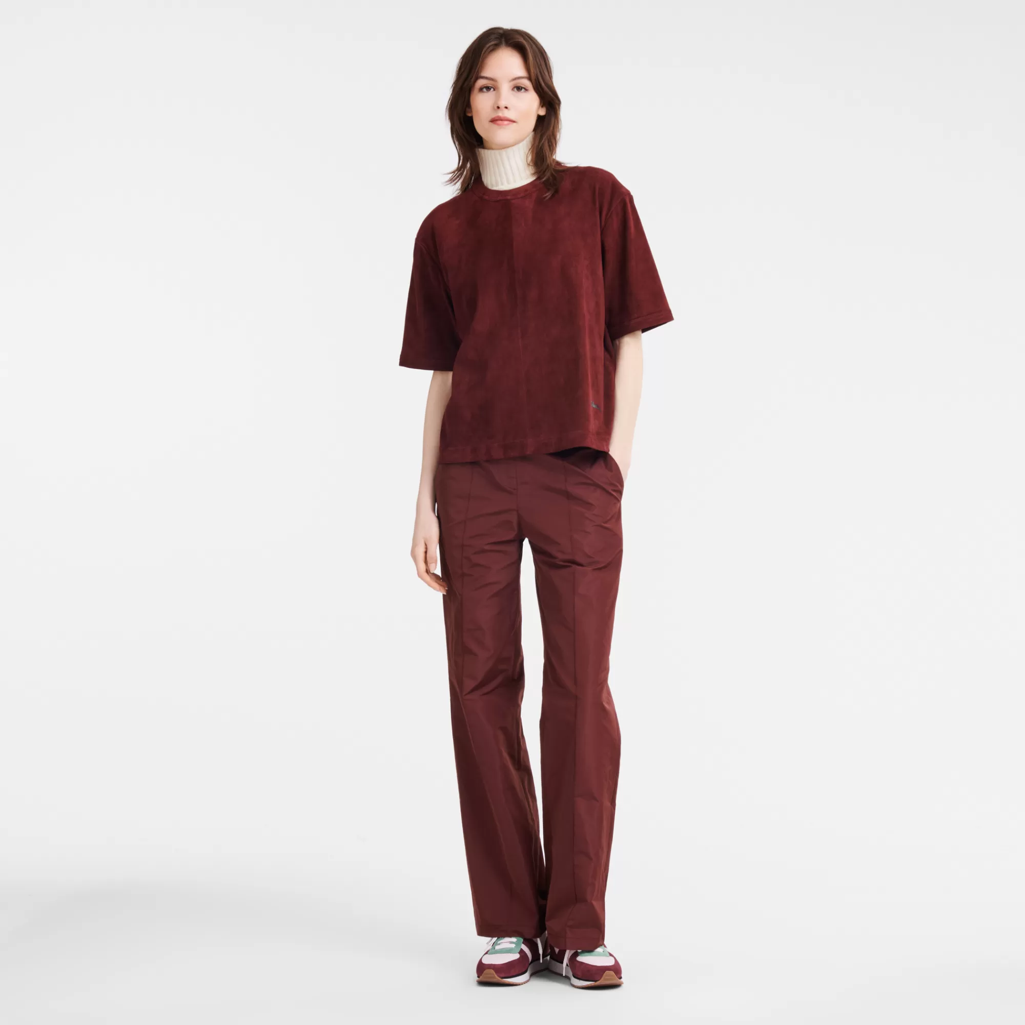 Tops & Blouses>Longchamp Tee-shirt En Cuir Bordeaux