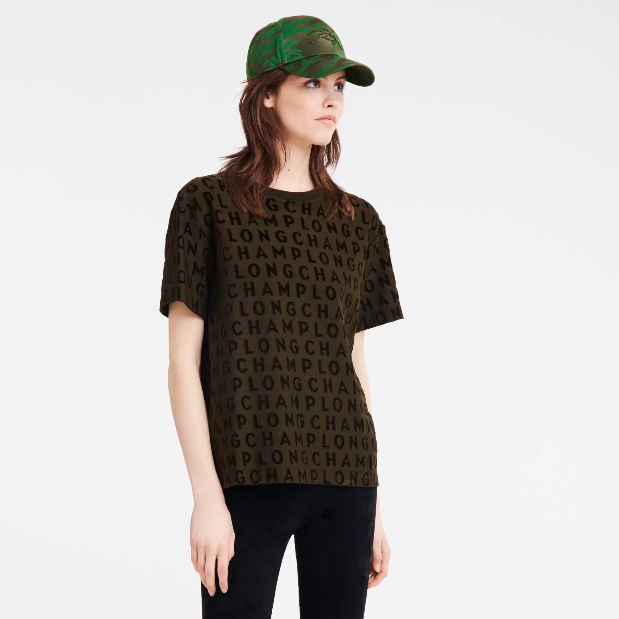 Tops & Blouses>Longchamp T-shirt Ample Signature Kaki