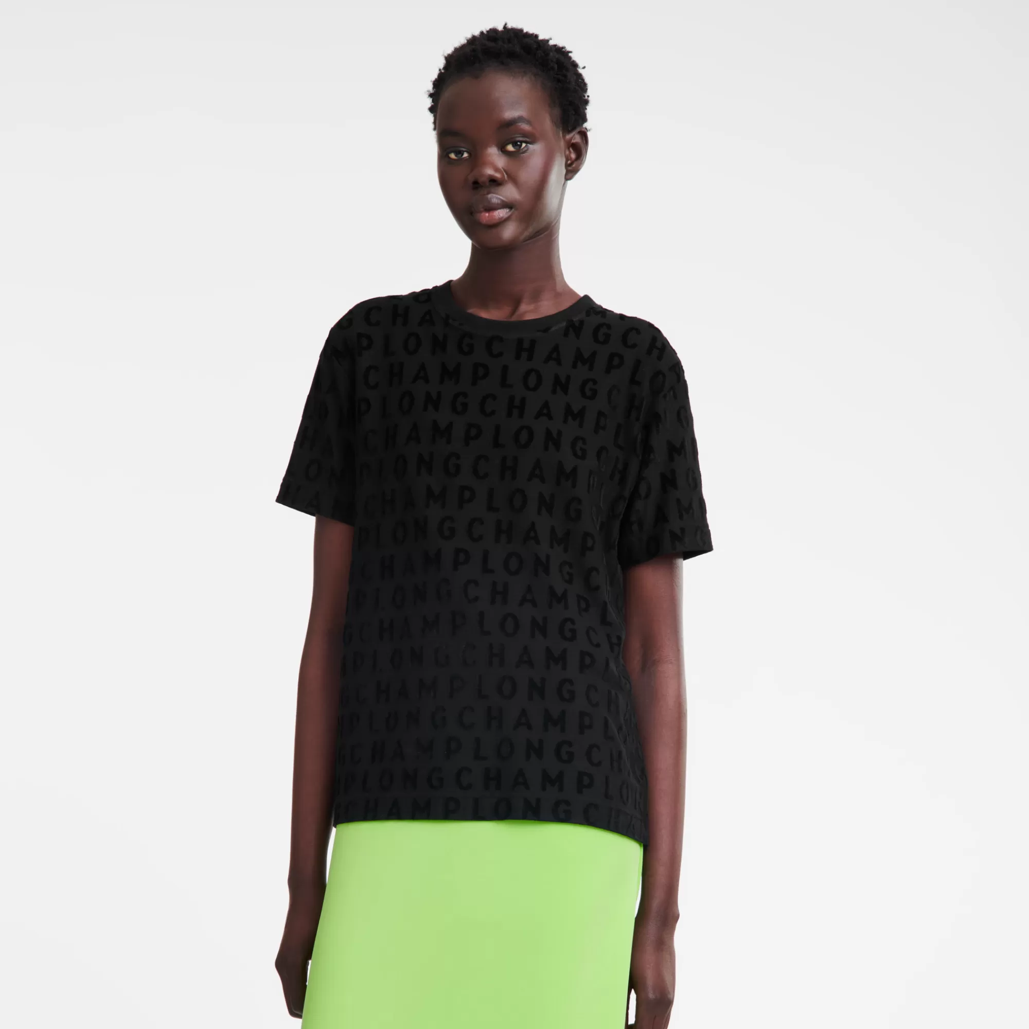 Tops & Blouses>Longchamp T-shirt Ample Signature Noir