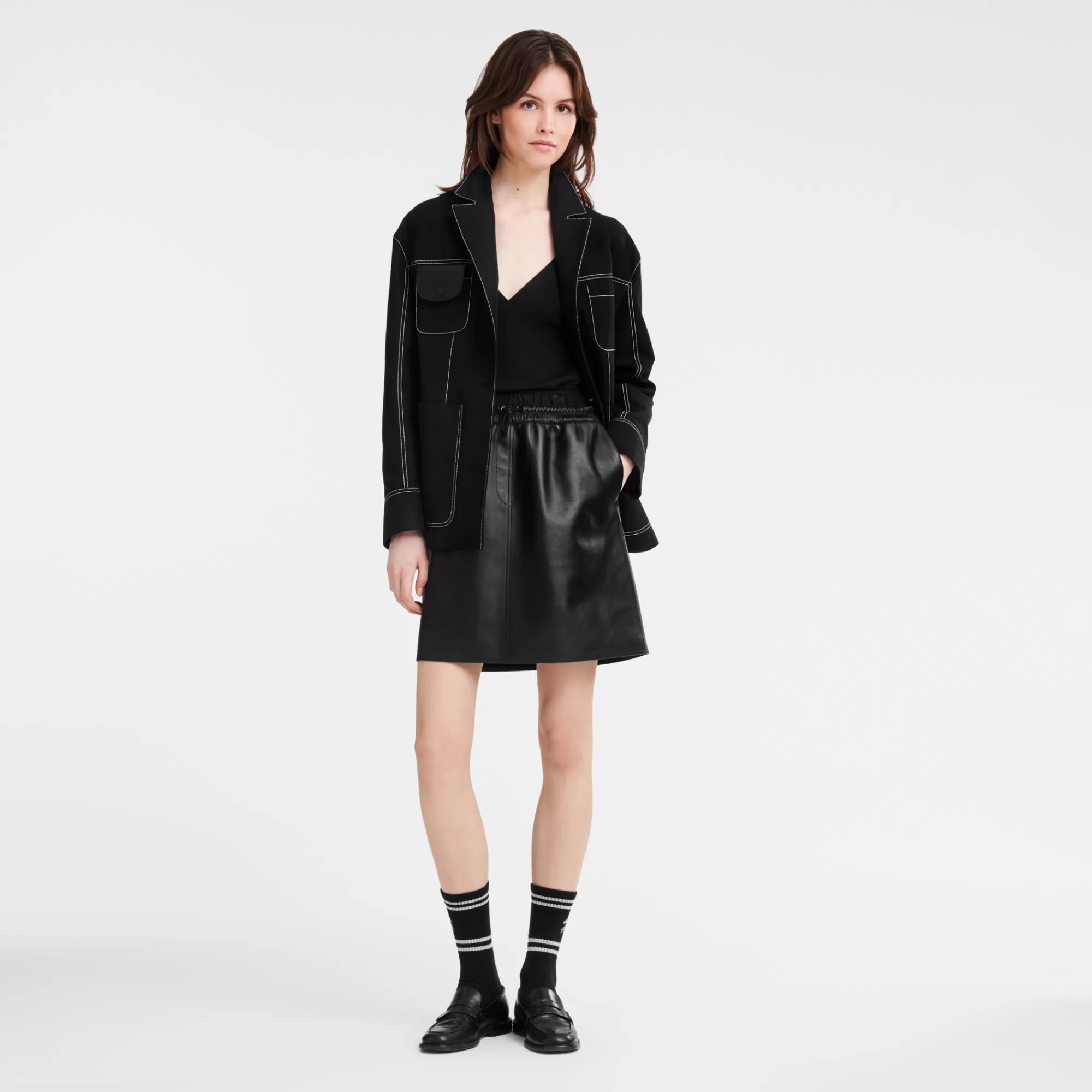 Manteaux & Vestes>Longchamp Veste Oversize à Surpiqures Noir